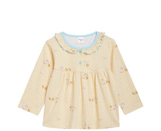 Angel Baby Girl Toddler Pyjamas Top Long Sleeves with Ruffle Collar Duck Print Yellow