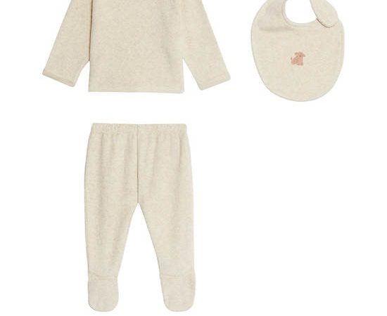 MARKS & SPENCER KIDS Unisex Toddler Outfit Cotton RIch Bib 3 Pc Latte