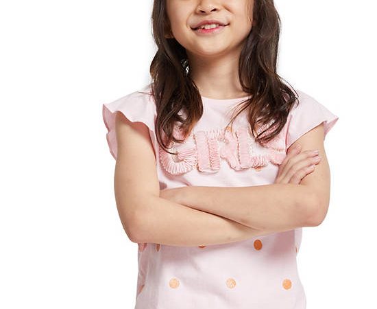 FOF KIDS Girl T-Shirt Ruffled Sleeve Dot Design Pink