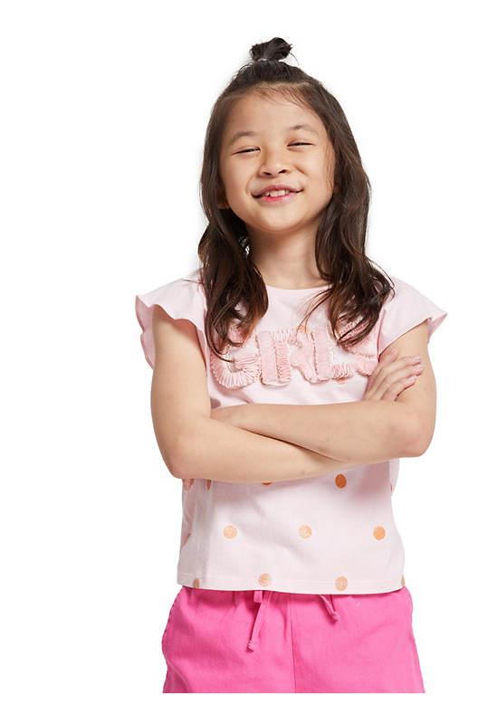 FOF KIDS Girl T-Shirt Ruffled Sleeve Dot Design Pink
