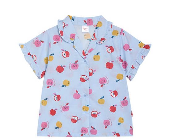 Angel Baby Girl Toddler Pyjamas Shirt Short Sleeves Apple Print Light Blue