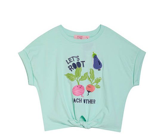FOF KIDS Girl T-Shirt Sleeveless Crew Neck Vegetable Print Light Green