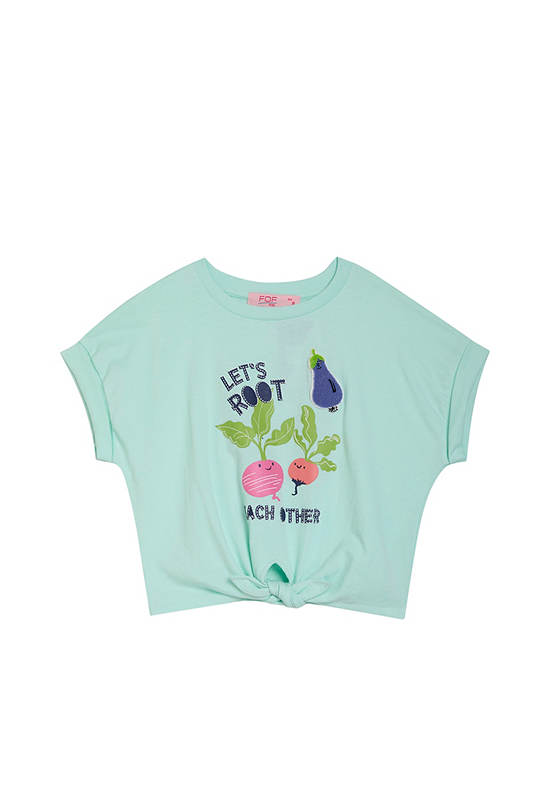 FOF KIDS Girl T-Shirt Sleeveless Crew Neck Vegetable Print Light Green