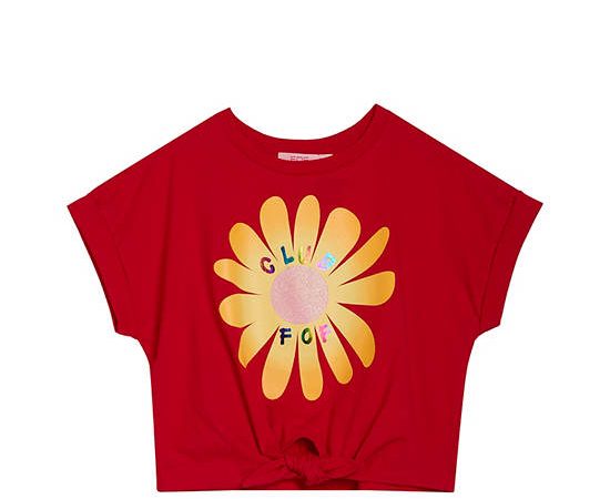 FOF KIDS Girl T-Shirt Sleeveless Crew Neck Flower Print Red