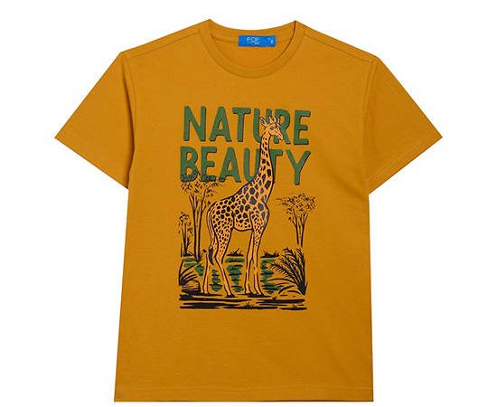 FOF KIDS Boy T-Shirt Short Sleeves Graphic Giraffe Print Royal Yellow