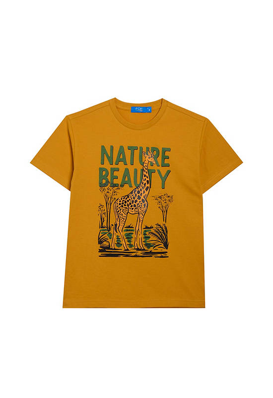 FOF KIDS Boy T-Shirt Short Sleeves Graphic Giraffe Print Royal Yellow