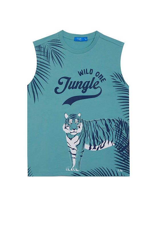 FOF KIDS Boy T-Shirt Sleeveless Graphic Tiger Print Blue