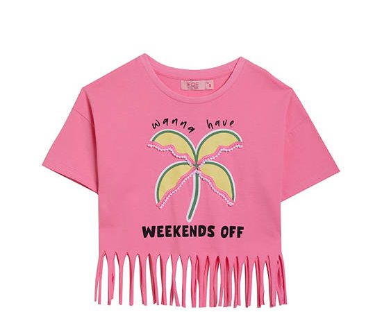 FOF KIDS Girl T-Shirt Graphic Print With Fringe Pink