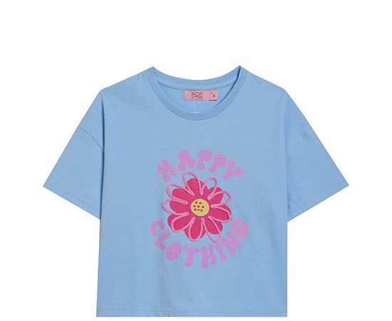 FOF KIDS Girl T-Shirt Short Sleeves Floral Print Light Blue