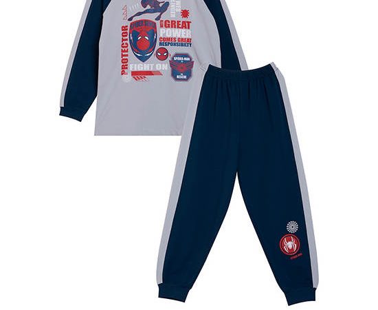 ANGEL KIDS Boy Pyjamas Sweatshirt Long Sleeves + Pants Spider Man Print Grey