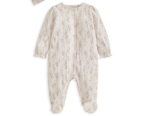 MAMAS & PAPAS Girl Toddler Set Bodysuit Long Sleeves + Head Band Lavender All In One Cream
