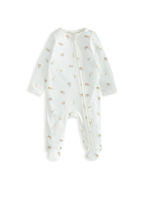 MAMAS & PAPAS Unisex Toddler Bodysuit Long Sleeves Safari All Over Print All In One Zip Cream