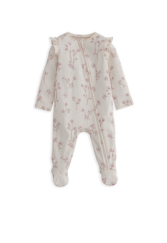MAMAS & PAPAS Girl Toddler Bodysuit Long Sleeves Floral All Over Print All In One Zip Pink