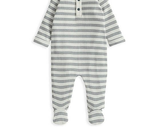 MAMAS & PAPAS Boy Toddler Bodysuit Long Sleeves Ribbed Stripe All In One Blue