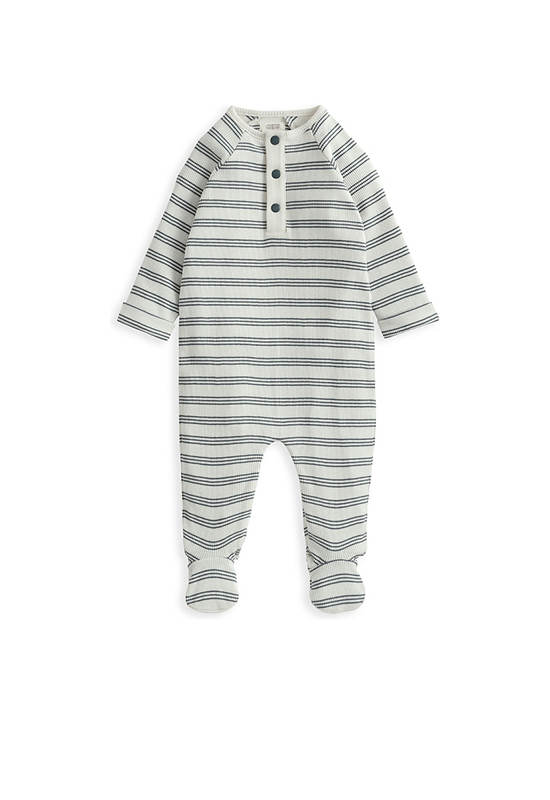 MAMAS & PAPAS Boy Toddler Bodysuit Long Sleeves Ribbed Stripe All In One Blue