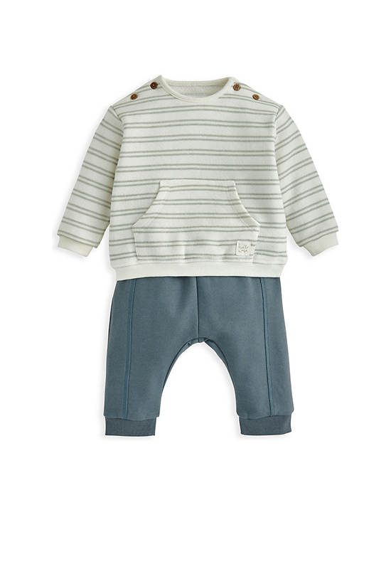 MAMAS & PAPAS Boy Toddler Set T-Shirt Long Sleeves + Leggings Stripe 2 Pcs Green
