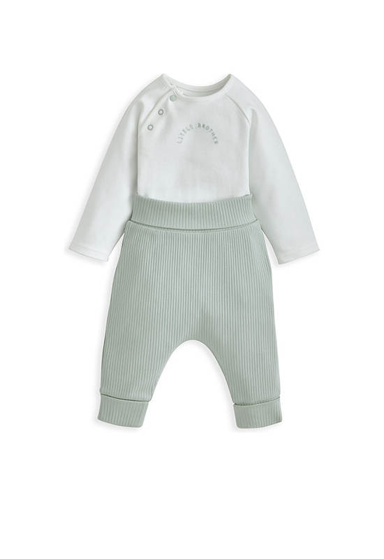 MAMAS & PAPAS Boy Toddler Set Jumpsuit & Pants Little Brother 2 Pcs Green