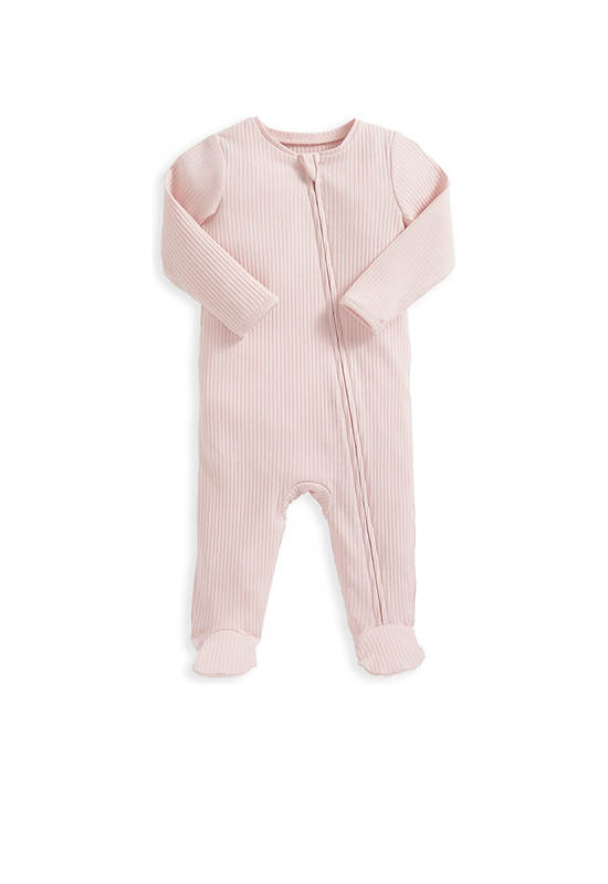 MAMAS & PAPAS Unisex Toddler Bodysuit Long Sleeves Rib Zip All In One Pink
