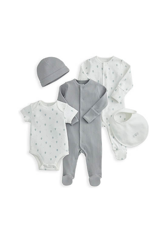 MAMAS & PAPAS Boy Toddler Bodysuit Set Hot Air Balloon 5 Pcs Blue