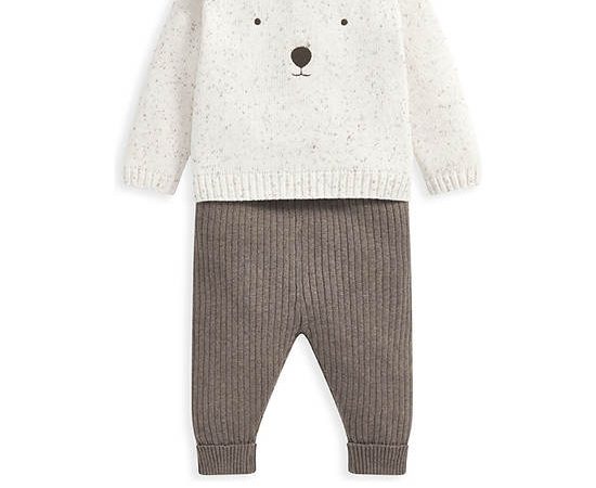 MAMAS & PAPAS Unisex Toddler Set T-Shirt Long Sleeves + Pants Bear Knit 2 Pcs Brown