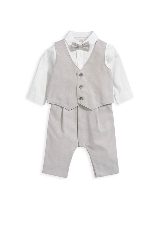 MAMAS & PAPAS Boy Toddler Romper Waistcoat Mock Linen Cream