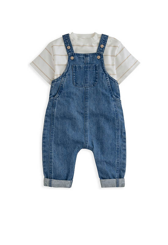 MAMAS & PAPAS Boy Toddler Set T-Shirt + Dungaree Denim 2 Pcs Blue
