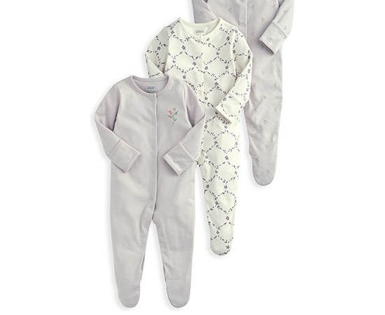 MAMAS & PAPAS Girl Toddler Sleepsuit Set Trellis Print 5 Pk Purple