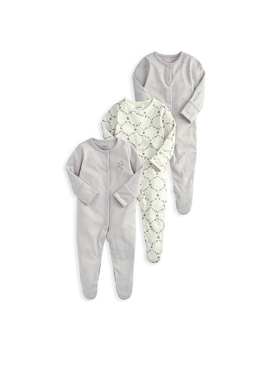 MAMAS & PAPAS Girl Toddler Sleepsuit Set Trellis Print 5 Pk Purple