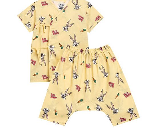 Angel Baby Boy Infant Pyjamas Wrapped Shirt Short Sleeves + Pants Bugs Bunny Print Yellow