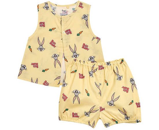 Angel Baby Boy Infant Pyjamas Wrapped Shirt Sleeveless + Shorts Bugs Bunny Print Yellow