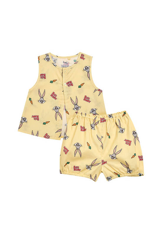 Angel Baby Boy Infant Pyjamas Wrapped Shirt Sleeveless + Shorts Bugs Bunny Print Yellow