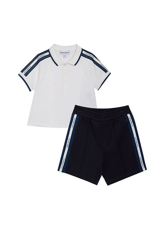EMPORIO ARMANI Boy Toddler Set Polo Shirt + Shorts Top Below SS25 Off White Top/Navy Shorts W / K