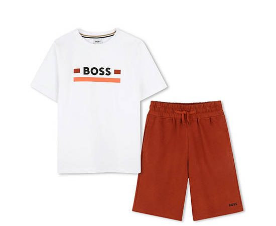 BOSS KIDS Boy T-Shirt Short Sleeves and Shorts Set Bold Logo Brown