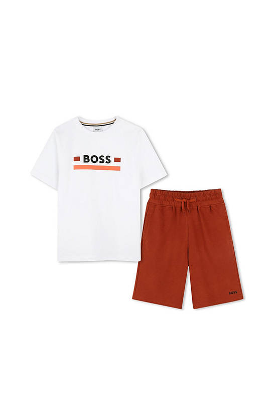 BOSS KIDS Boy T-Shirt Short Sleeves and Shorts Set Bold Logo Brown