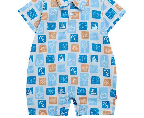 Angel Baby Infant Romper Short Sleeves Summer Sail Print Blue