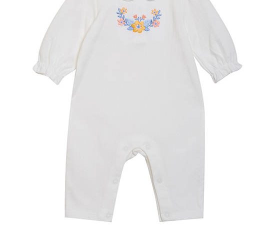 Angel Baby Girl Toddler Sleepsuit Long Sleeves Floral Print White