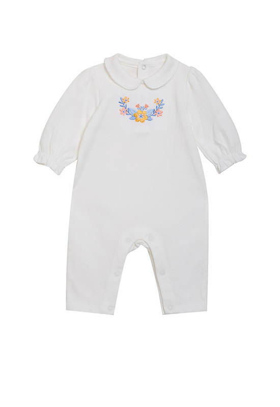 Angel Baby Girl Toddler Sleepsuit Long Sleeves Floral Print White