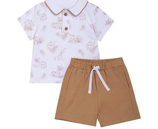 Angel Baby Boy Toddler Set Polo Shirt Short Sleeve + Shorts Brown