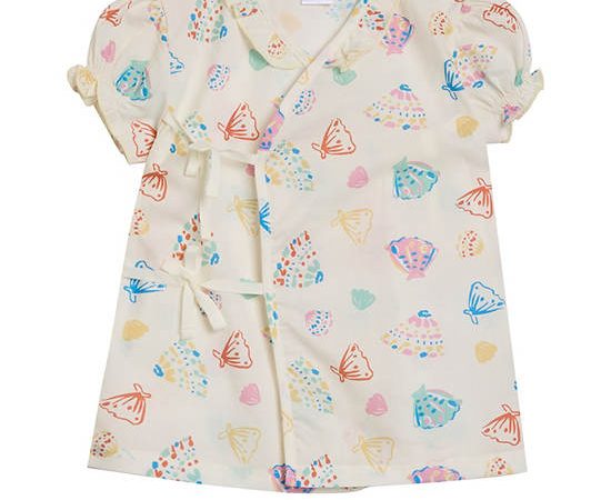 Angel Baby Baby Pyjamas Wrap-around Shirt Short Sleeves Summer Shell Print Cream