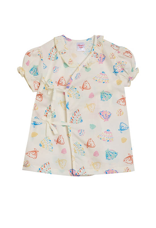 Angel Baby Baby Pyjamas Wrap-around Shirt Short Sleeves Summer Shell Print Cream