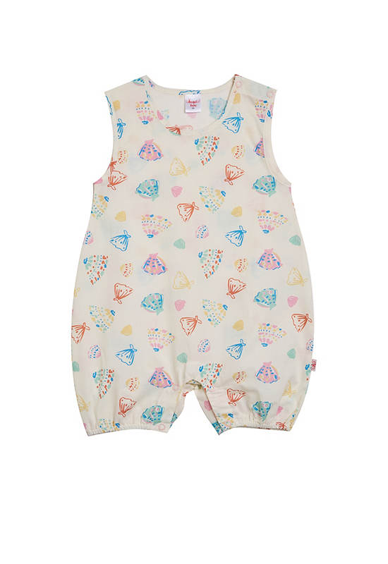 Angel Baby Baby Overall Rompers Sleevesless Summer Shell Print Cream