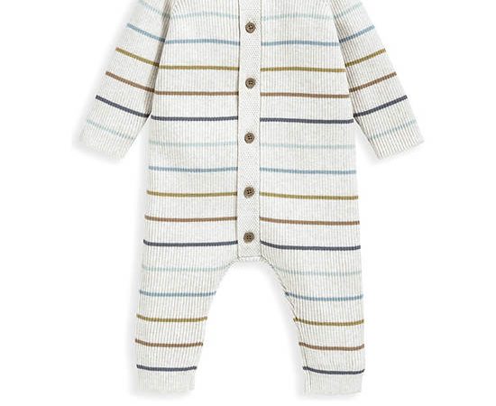 MAMAS & PAPAS Boy Toddler Romper Rib Knit Stripe Multi-Color