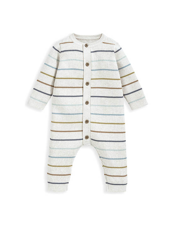 MAMAS & PAPAS Boy Toddler Romper Rib Knit Stripe Multi-Color