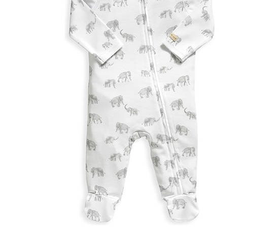 MAMAS & PAPAS Unisex Toddler Bodysuit All In One Elephant Print White