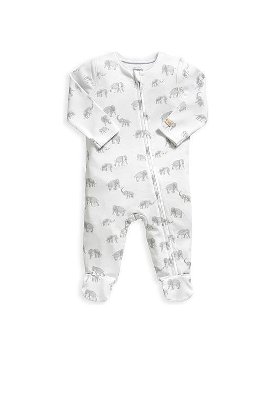 MAMAS & PAPAS Unisex Toddler Bodysuit All In One Elephant Print White