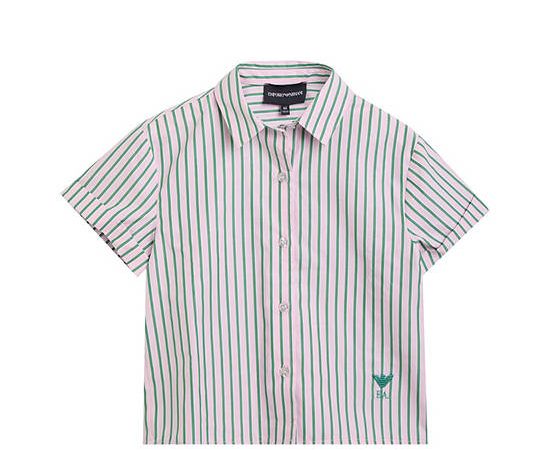 EMPORIO ARMANI Boy Shirt Short Sleeves SS25 Green Stripe