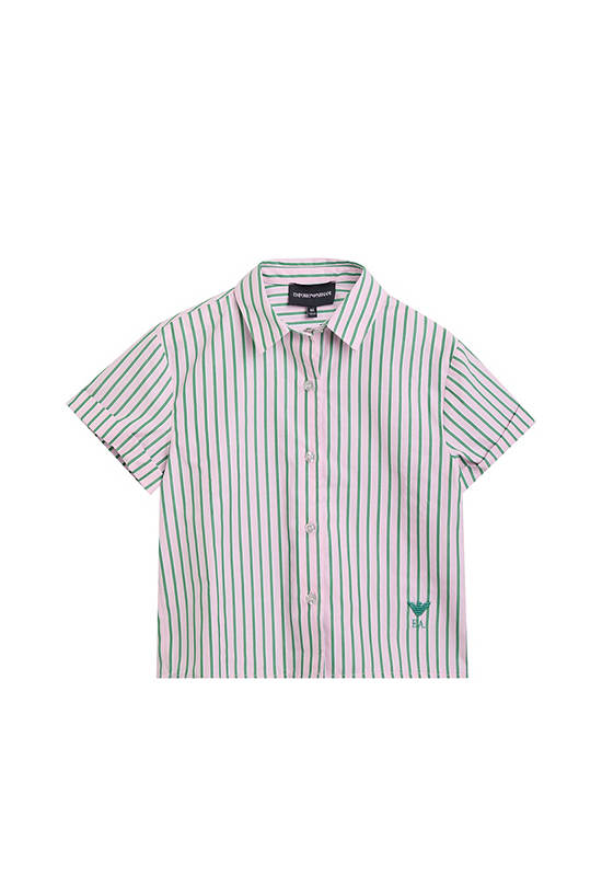 EMPORIO ARMANI Boy Shirt Short Sleeves SS25 Green Stripe