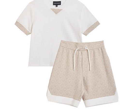 EMPORIO ARMANI Boy Set T-Shirt + Shorts SS25 Off White / F1028 Fancy