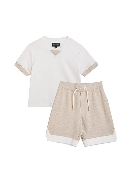 EMPORIO ARMANI Boy Set T-Shirt + Shorts SS25 Off White / F1028 Fancy