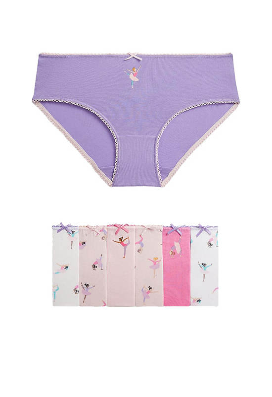 MARKS & SPENCER KIDS Girl Toddler Knickers Cotton with Stretch Ballerina 7 Pack Multi-Color